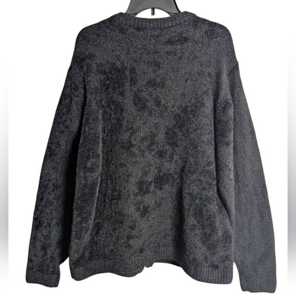 Teddy Fresh Black Fluffy Fuzzy Cardigan Sweater Green Bear Button Accent 2XL - Picture 4 of 7